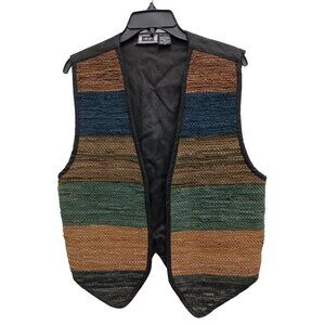 Vintage A.J‎ Leather Vest Womens Small Multi Braided Western BOHO Hippie NWT